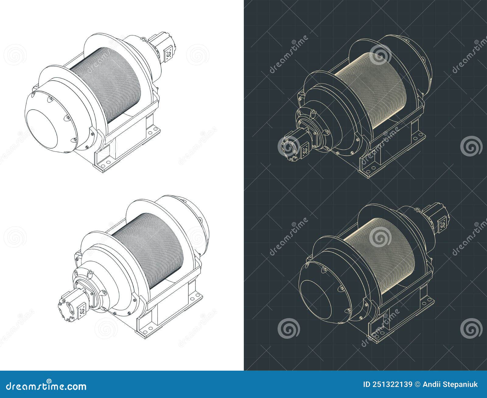 Large Hydraulic Winch Isometric Drawings Stock Vector Illustration of