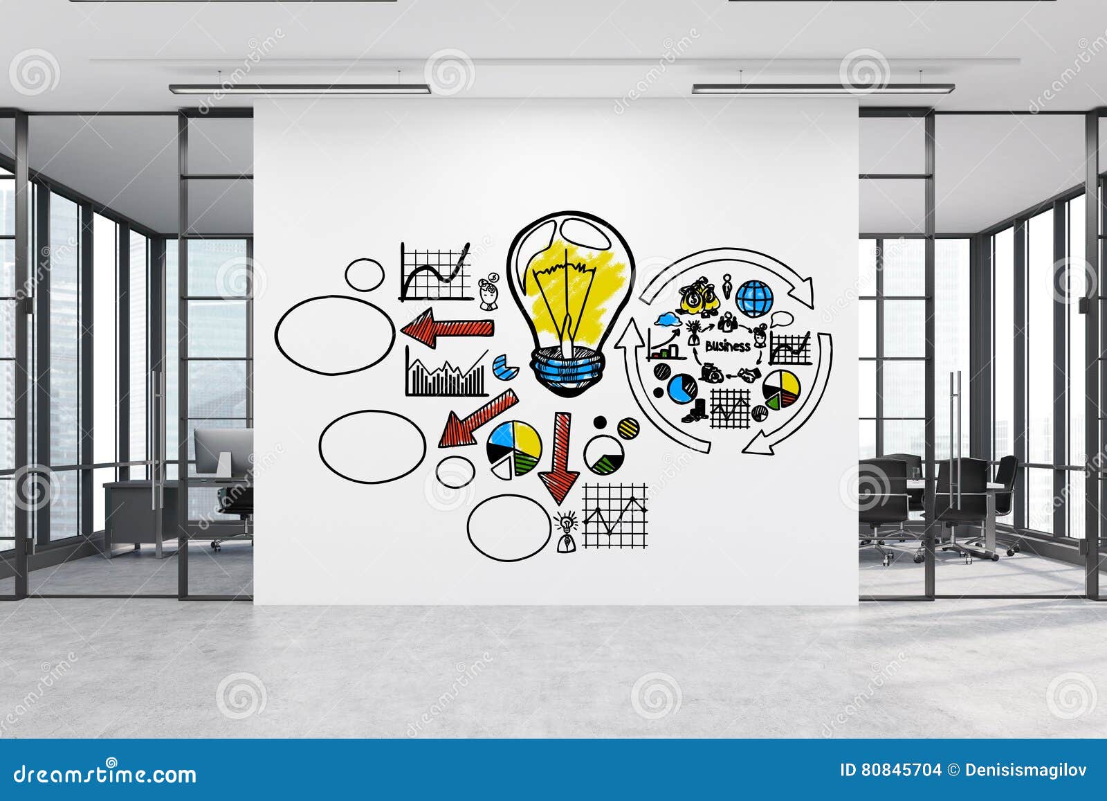 Large Idea Poster is Drawn on White Office Wall Stock Photo Image of