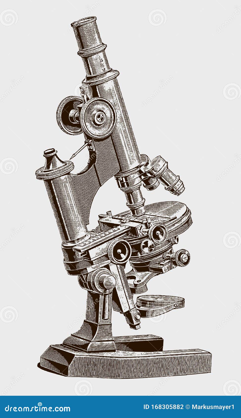 large inclinable optical microscope with hinged joint and clamping lever