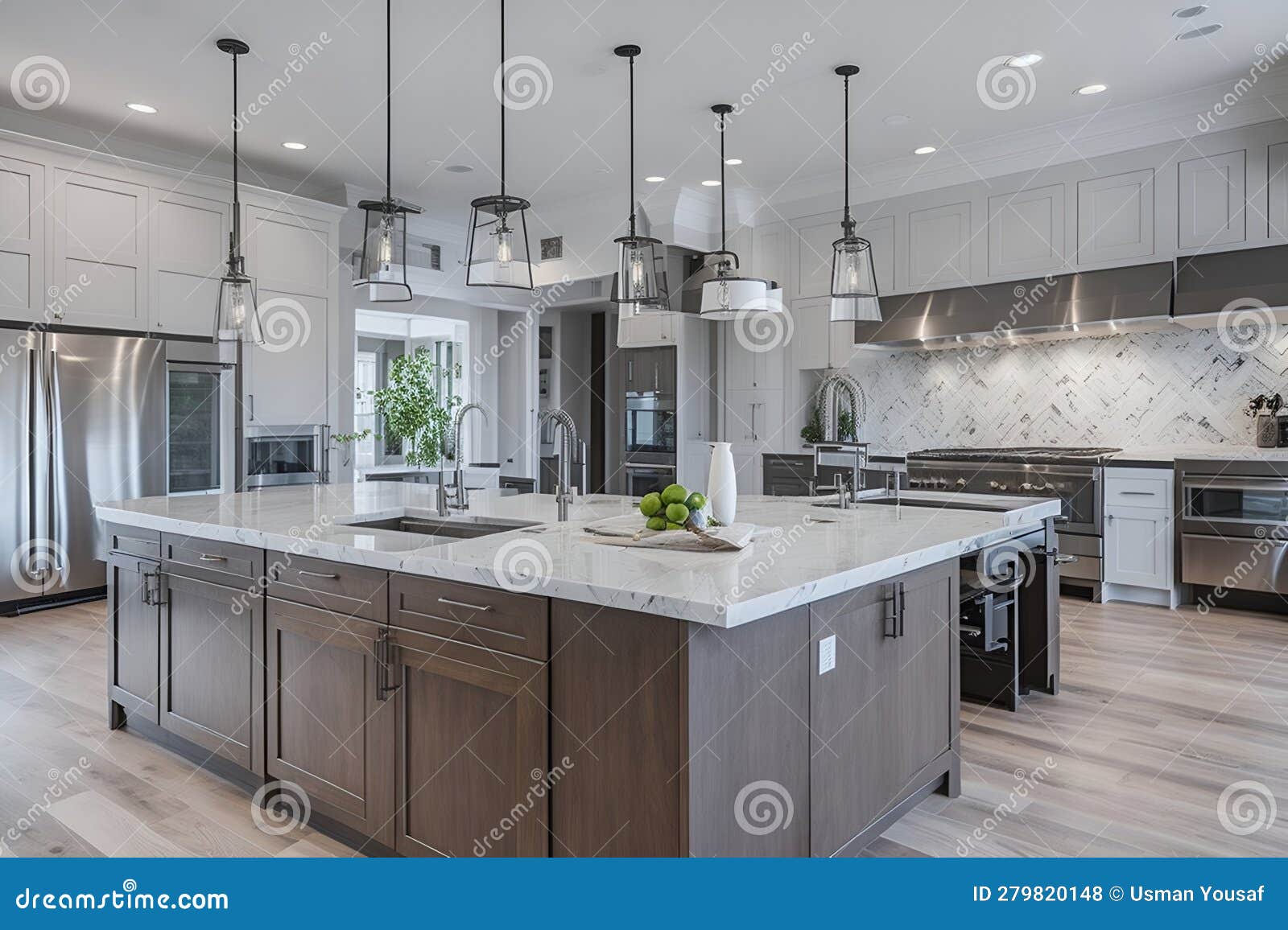 A Large Kitchen with a Center Island Surrounded by Stock