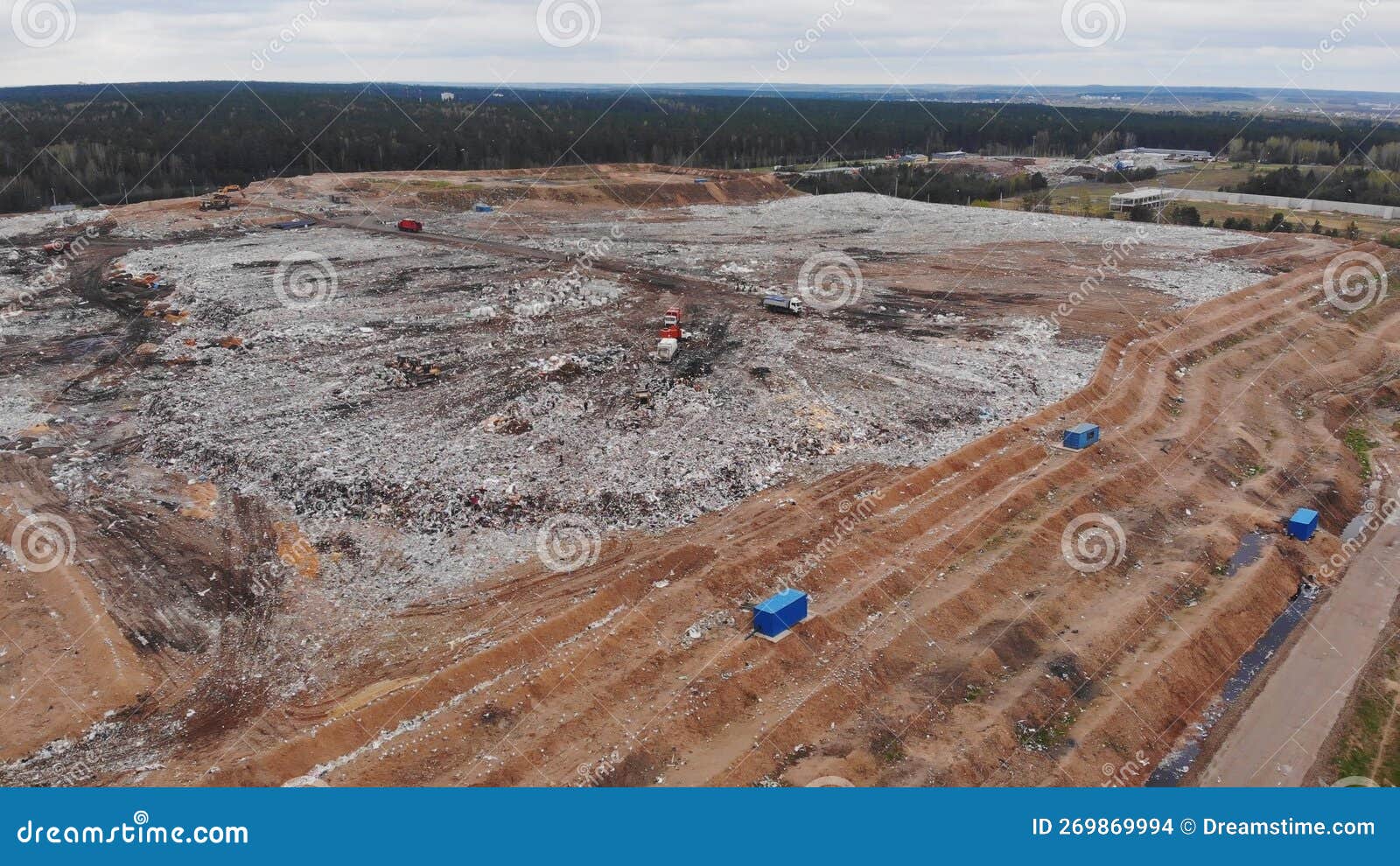Large Landfill Near the Metropolis. View from the Drone. Stock Photo