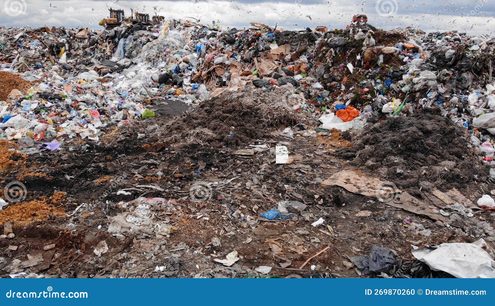 Large Landfill Near the Metropolis. View from the Drone. Stock Photo