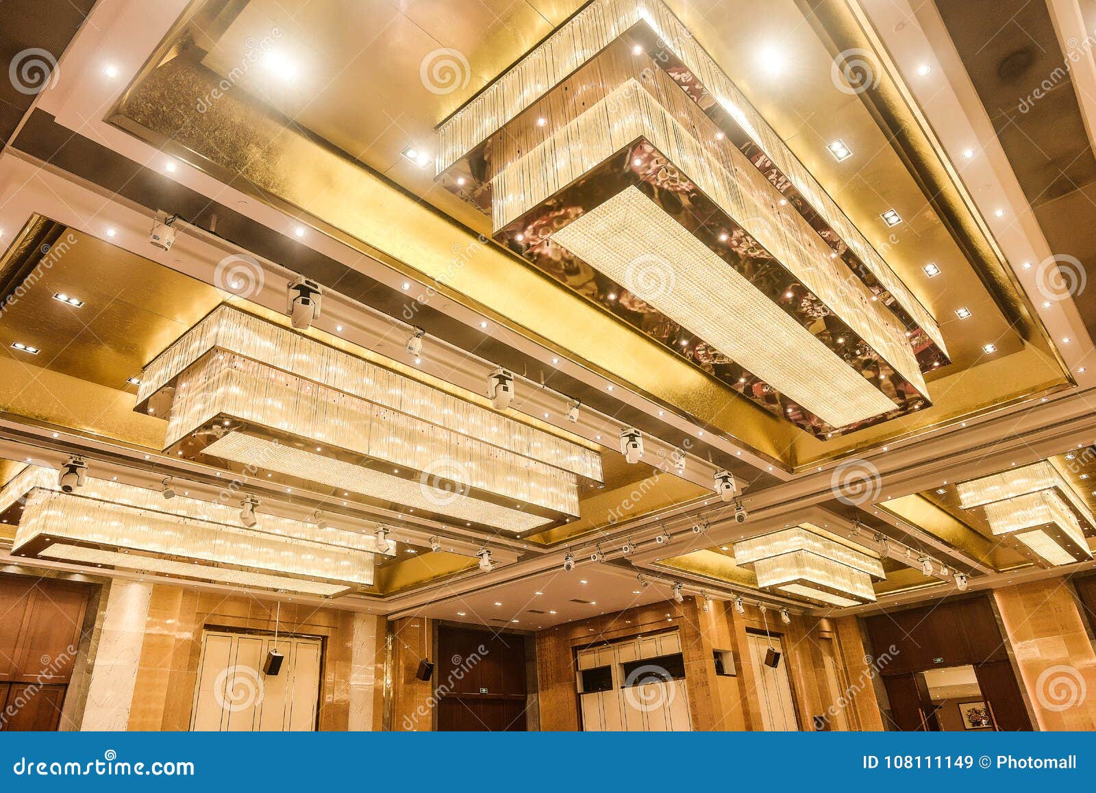 Led Crystal Ceiling Lighting In Hotel Hall Stock Image Image Of