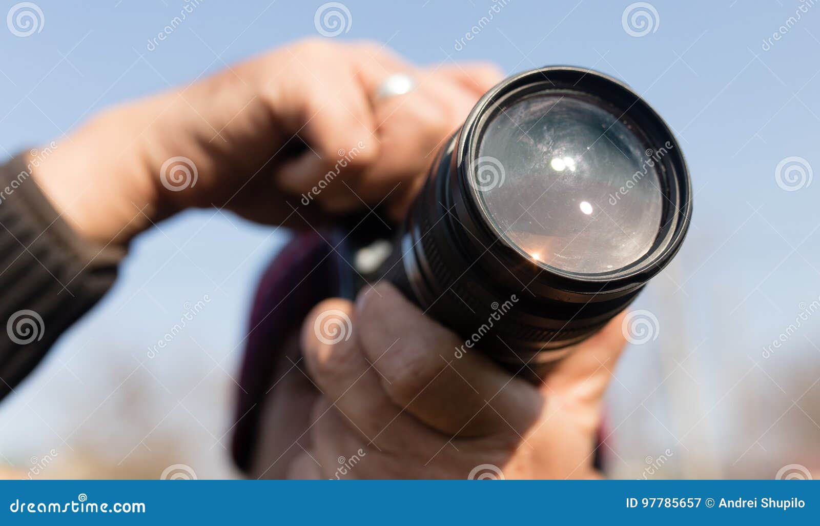 A Large Lens in the Camera of a Man Stock Image Image of caucasian