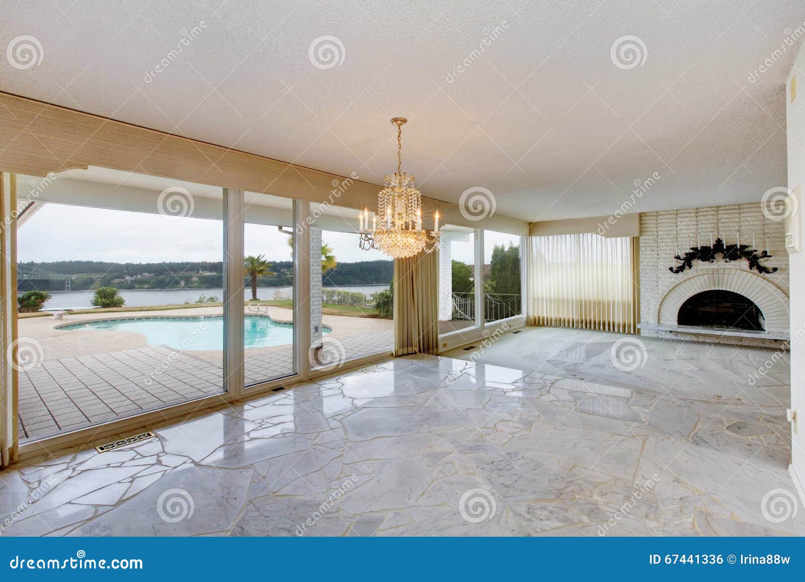 Large Luxury Empty Living Room With White Marble Floor Large Wi