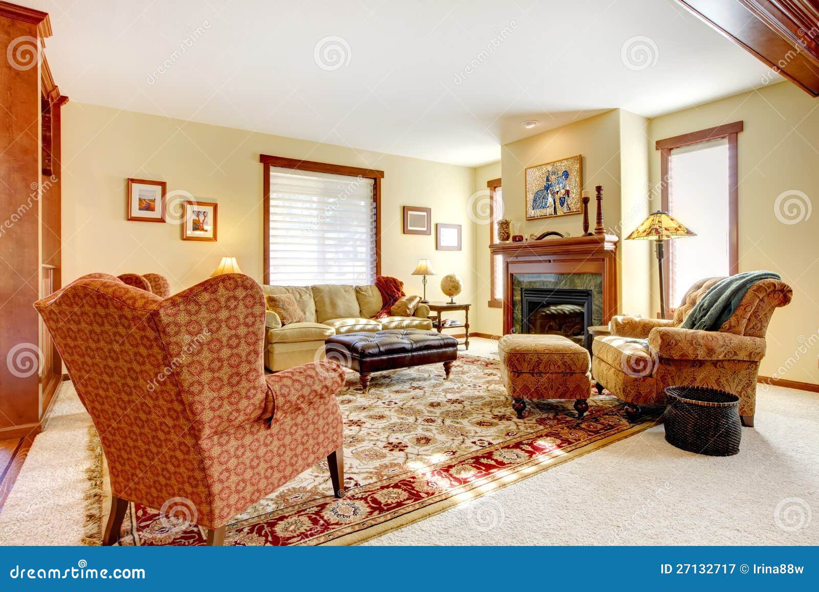 Large Luxury Living Room With Fireplace Royalty Free Stock ...