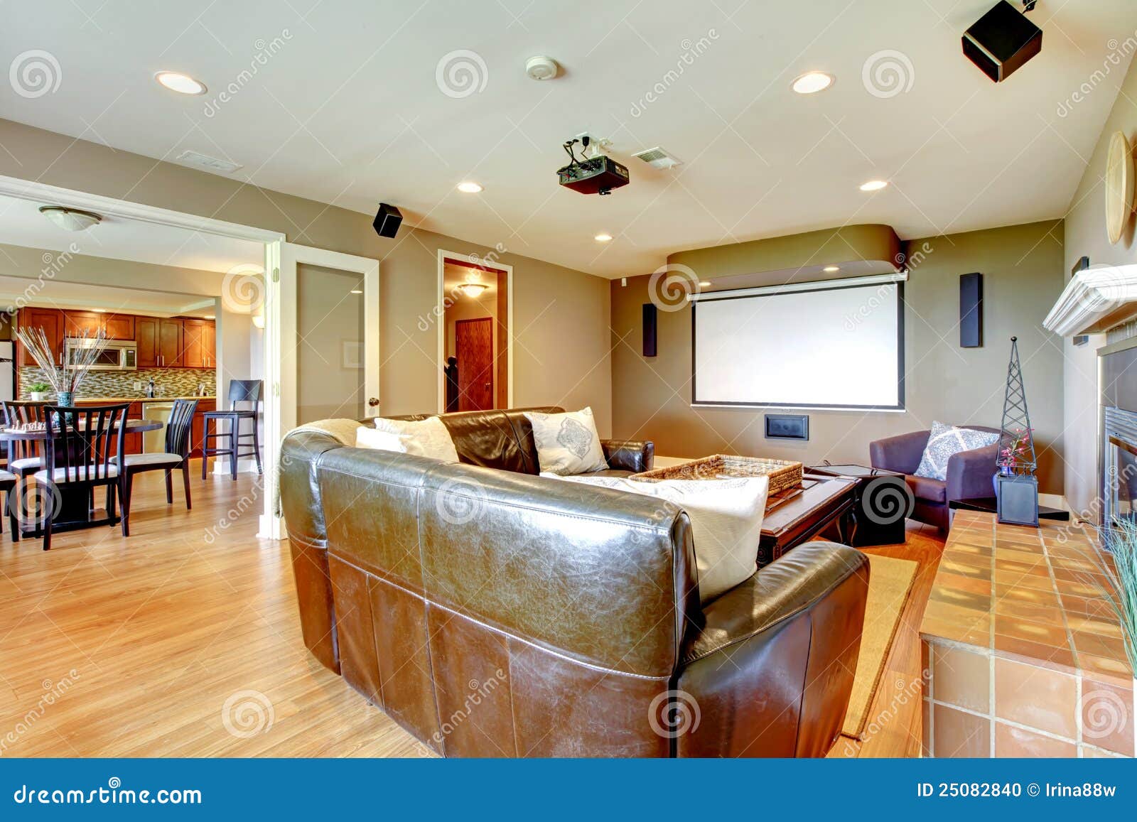 Large Luxury Living Room Home Theater Stock Photo Image