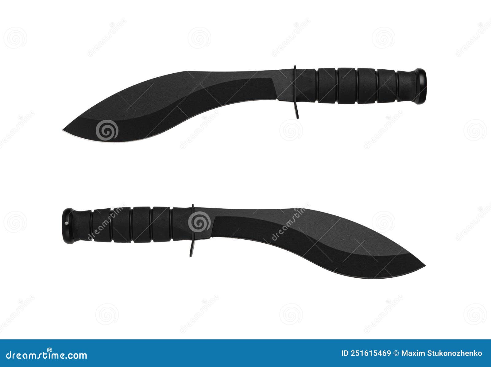 A Large Machete Knife with a Black Curved Blade. Modern Edged Weapons
