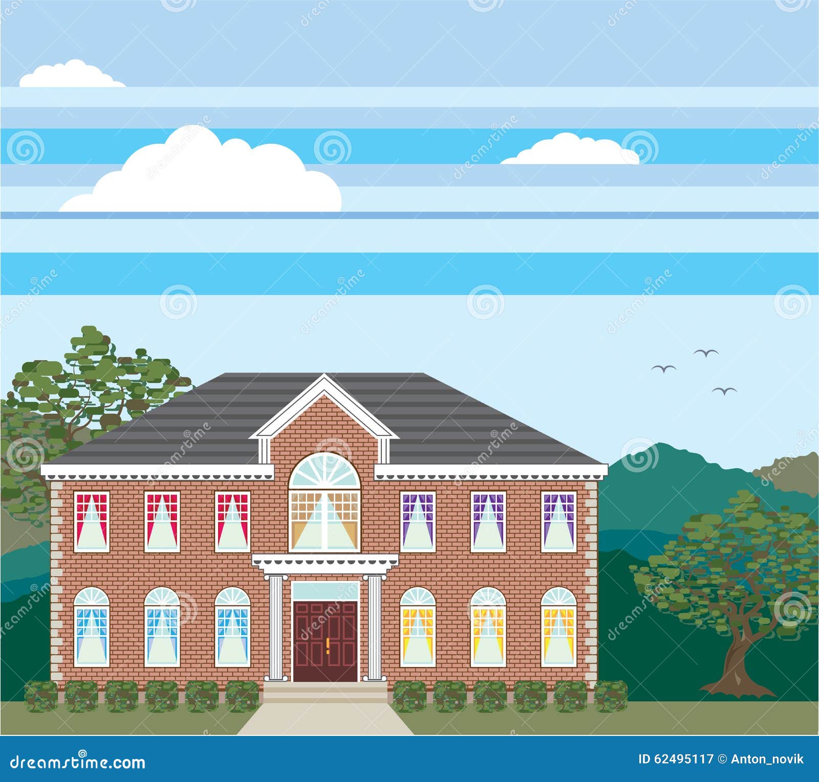 Large Mansion House Vector Brick Detailed. Stock Vector - Image: 62495117