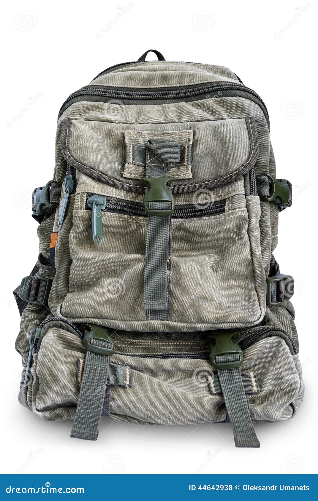 Large Military Backpack Isolated on White Background Stock Photo