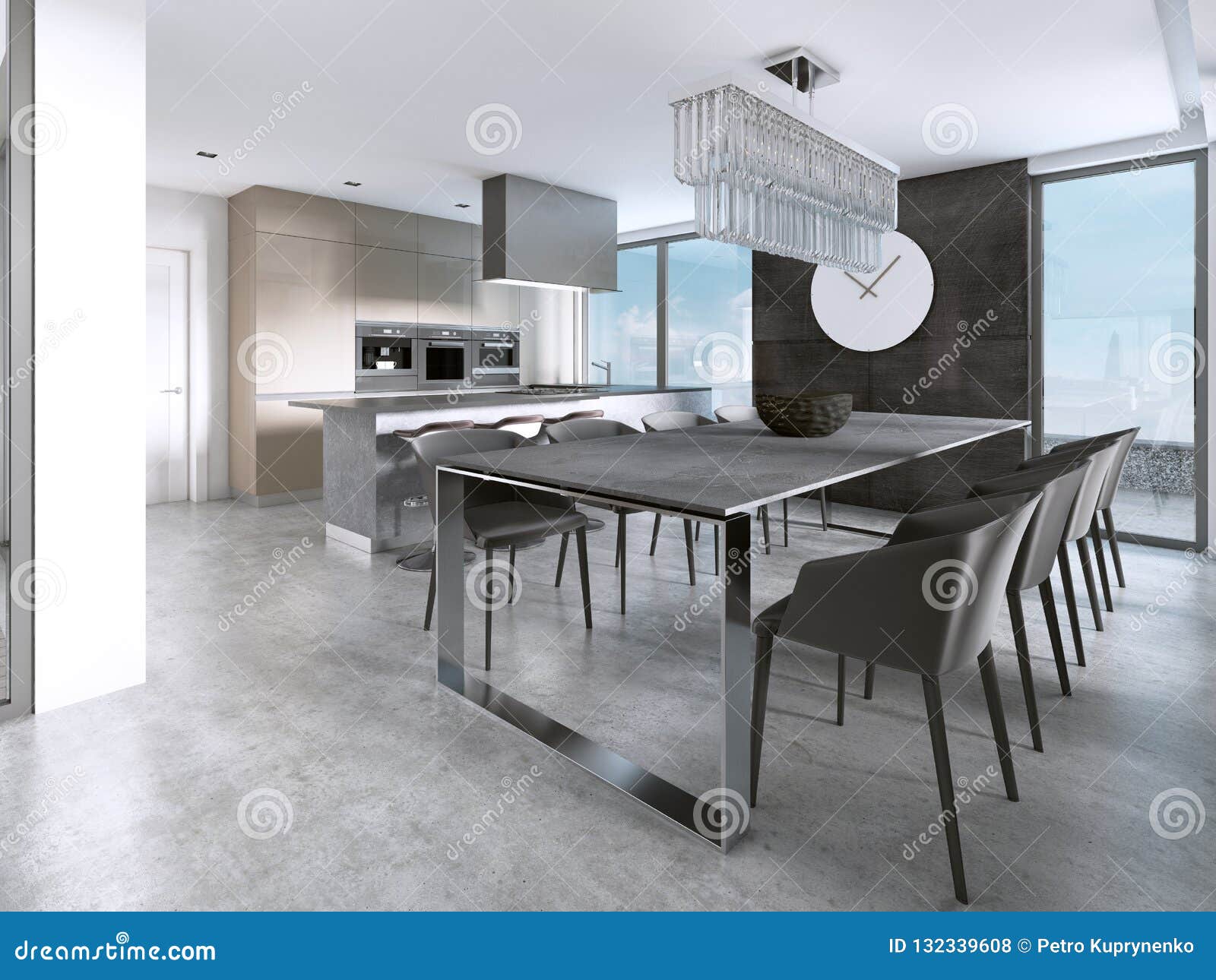 Large Modern Dining Table in Contemporary Kitchen Stock Illustration ...
