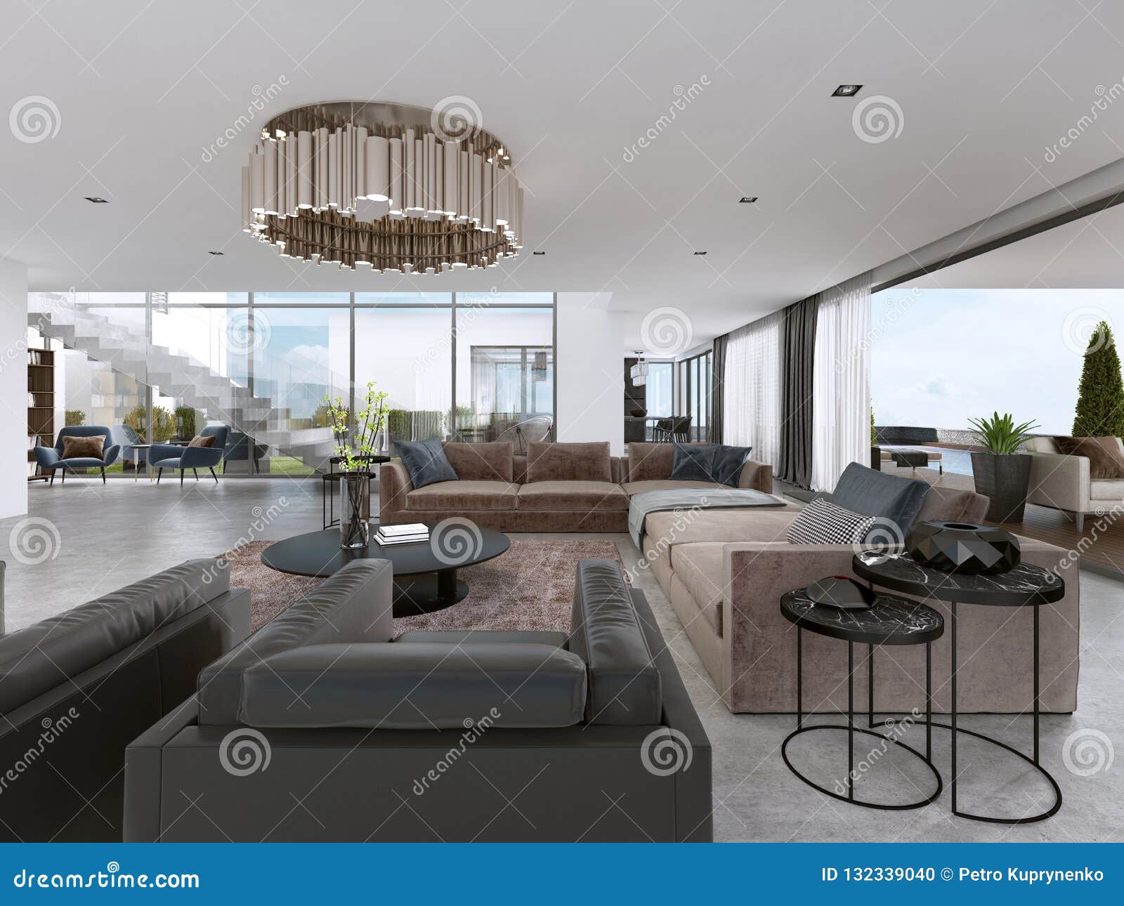 Large Modern Living Room Open Space in a Modern Style Stock Illustration Illustration of cozy