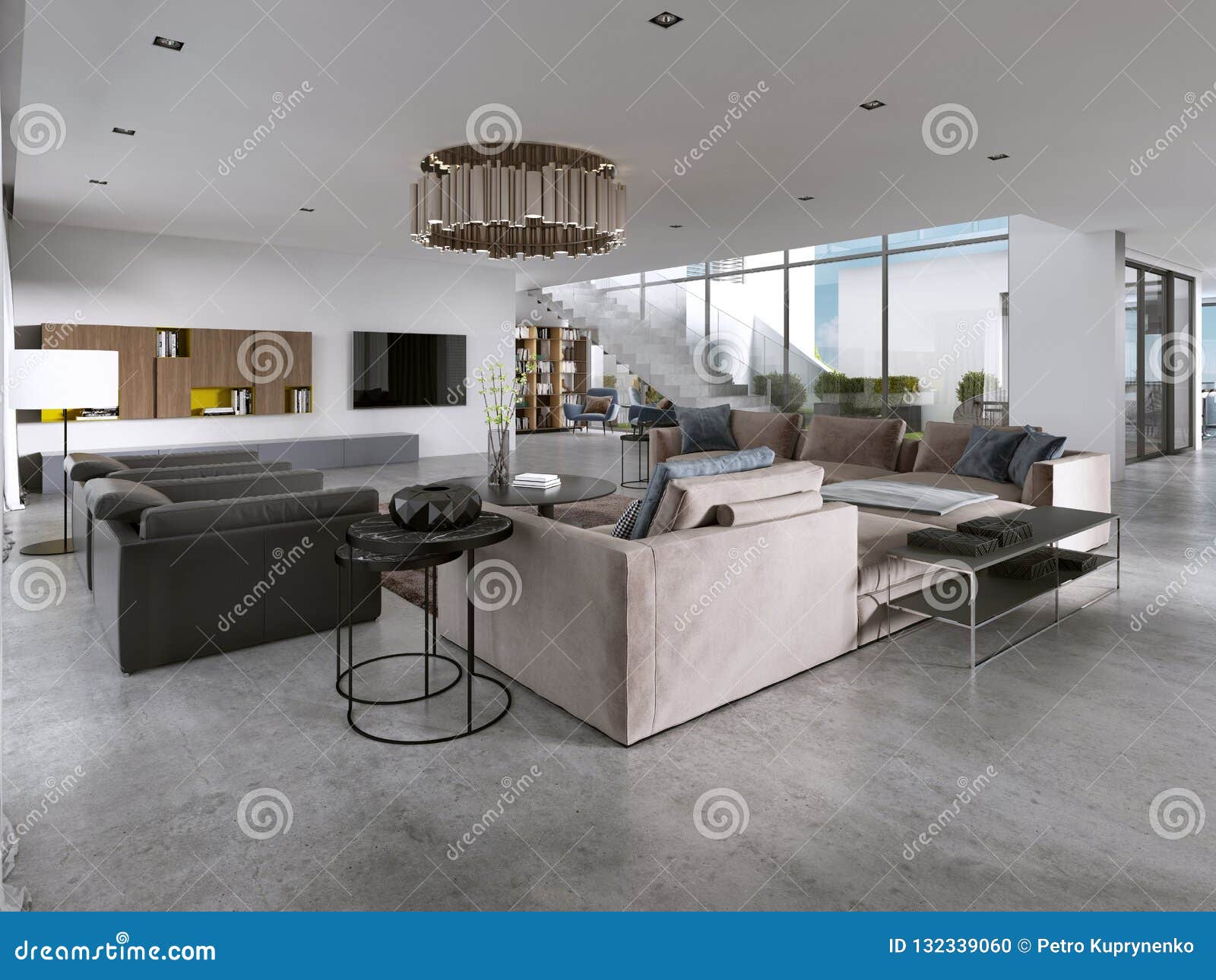 Large Modern Living Room Open Space in a Modern Style Stock Illustration Illustration of