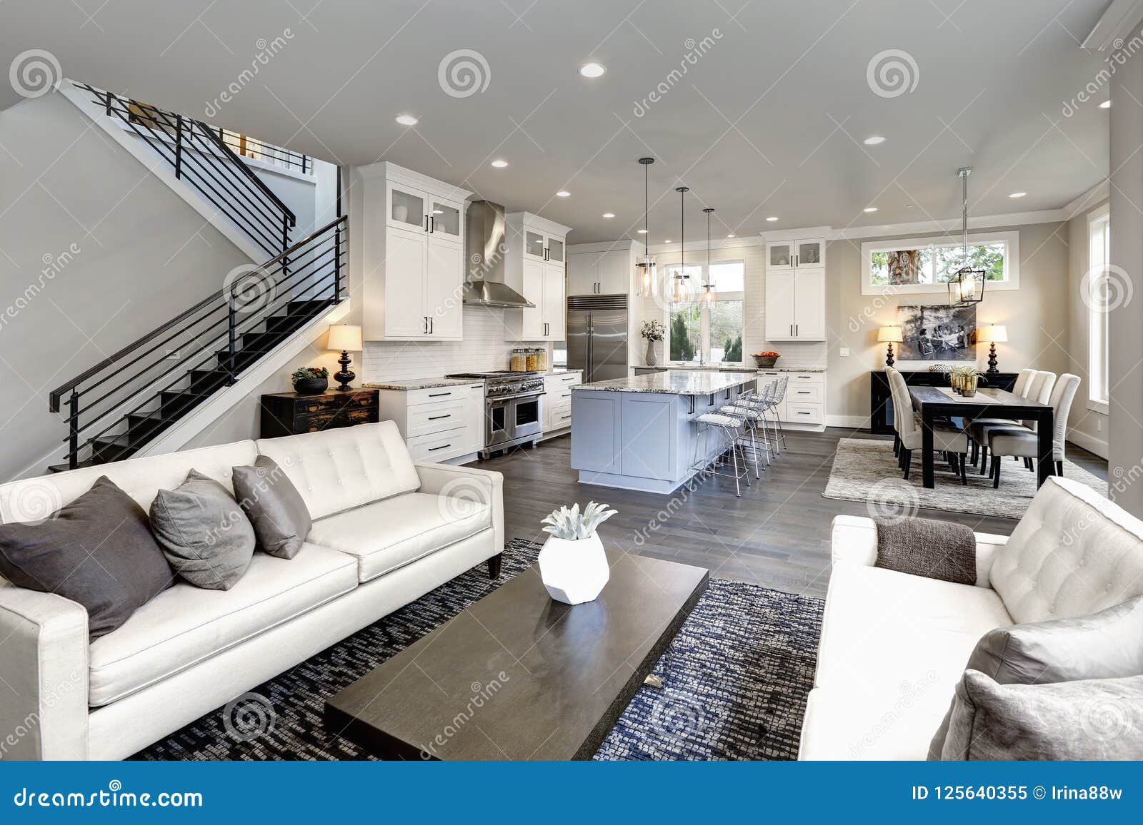 large modern luxury living room interior in bellevue home.