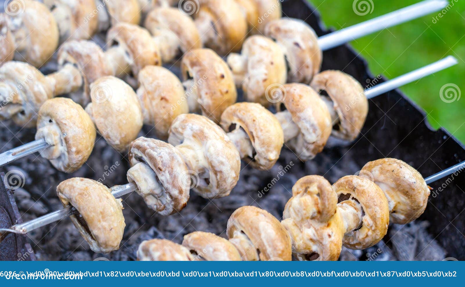 Large Mushrooms on the Grill, Cooking Mushrooms on the Barbecue