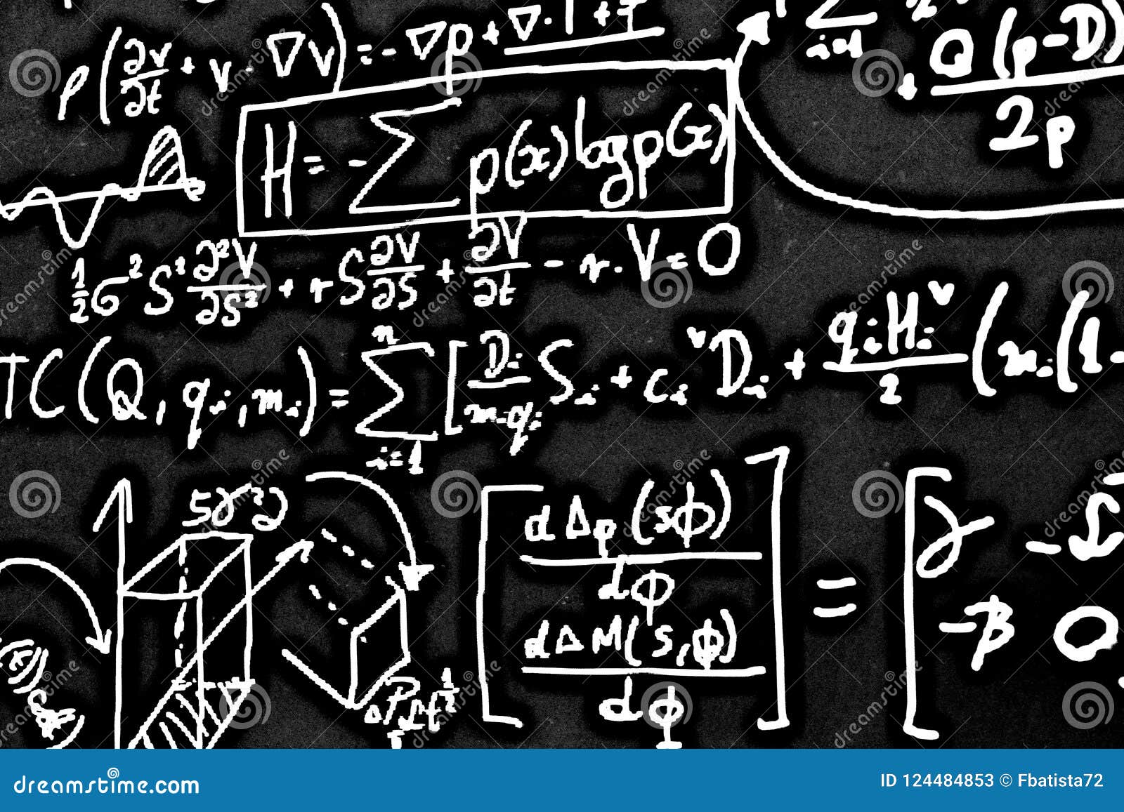 large number of mathematical formulas on white background hdr