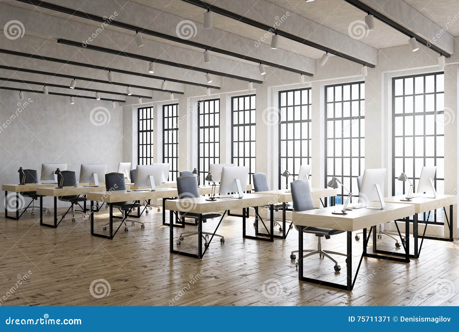 Large Office Room Stock Illustration Illustration Of Desk 75711371
