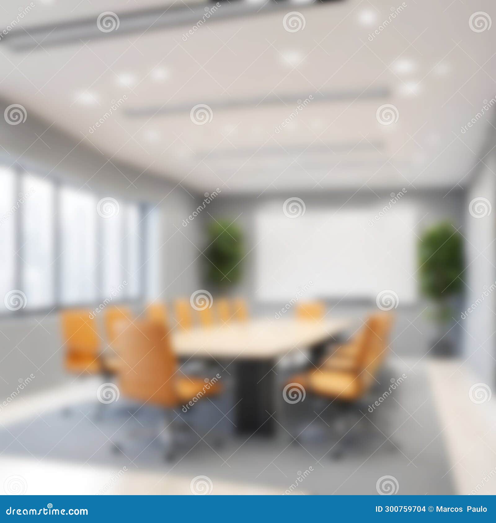 Large Office Room with Tables and Chairs with Blurred Image Stock