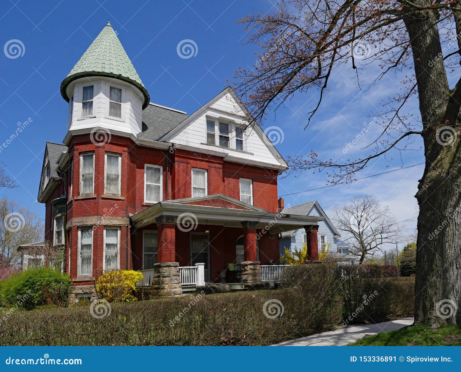 Large Old Brick House With Turret Room Stock Image Image 