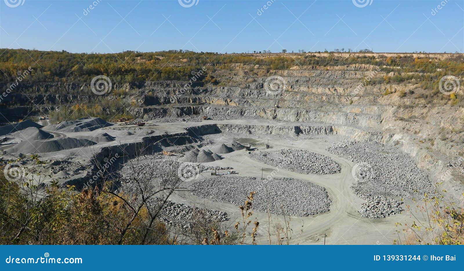 Large Open Iron Ore Quarry, Panorama of a Large Stone Quarry, Equipment