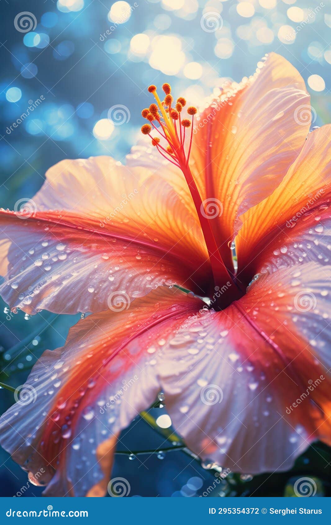 A Large Orange Flower with Water Droplets on it, AI Stock Photo Image