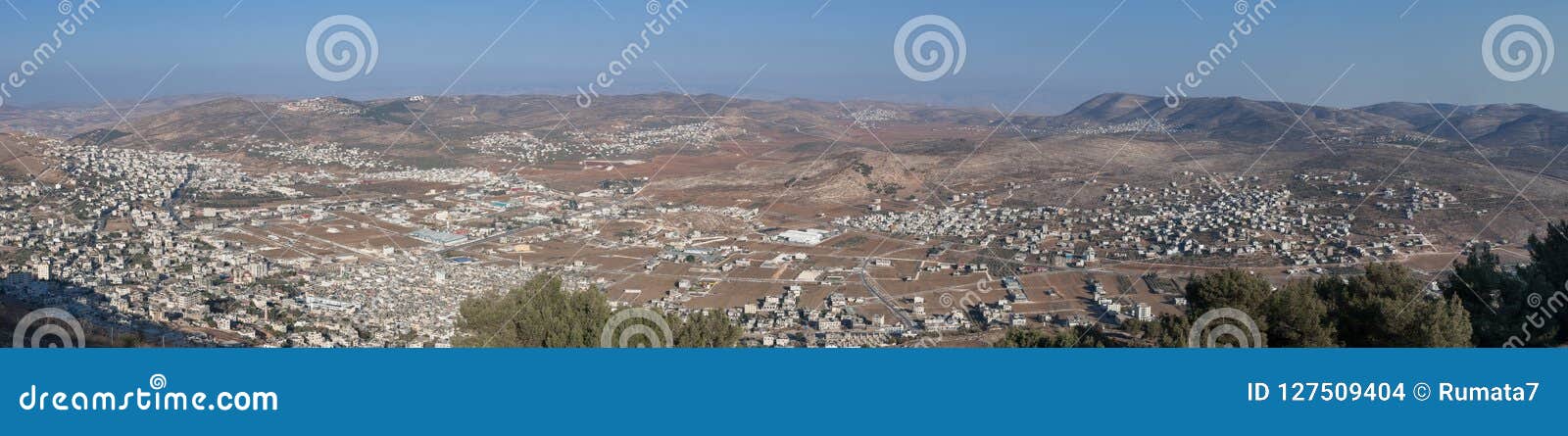 large panoramic aerial view of nablus city shechem from gerizi