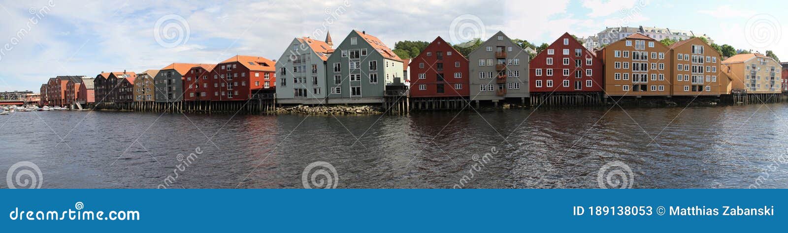 large picture-filling panorama of the warehouses in trondheim norway