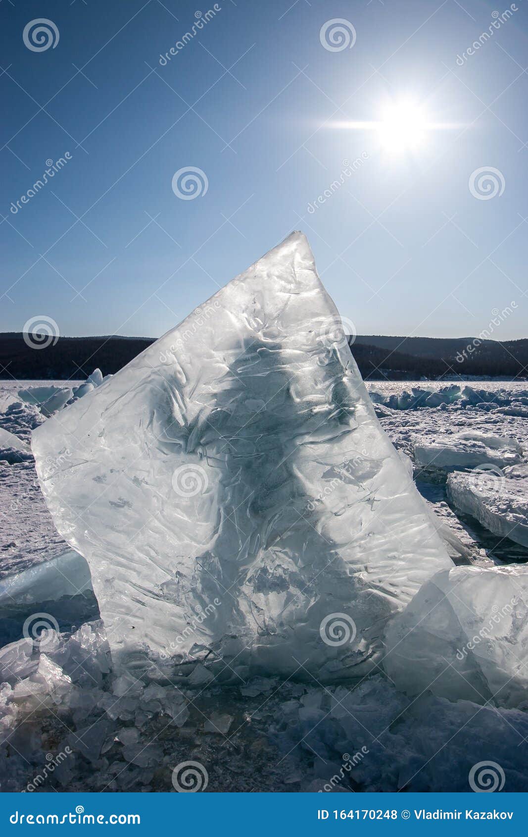 A Large Piece of Ice Stands Vertically Frozen into Lake Baikal and ...