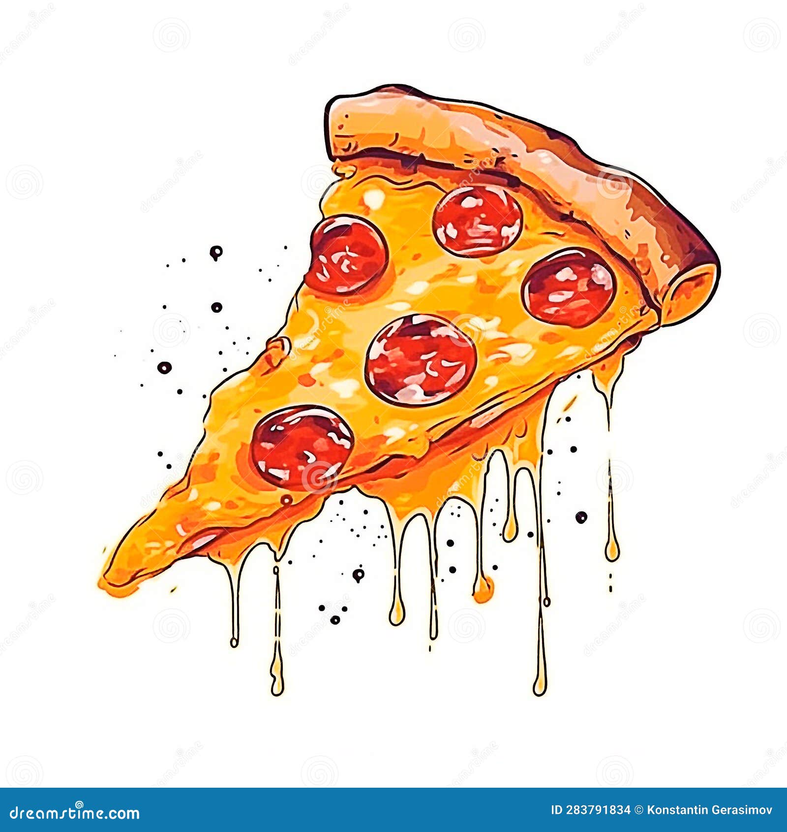 A Large Piece of Pepperoni Pizza with Hot Cheese Flows Down the Isolate