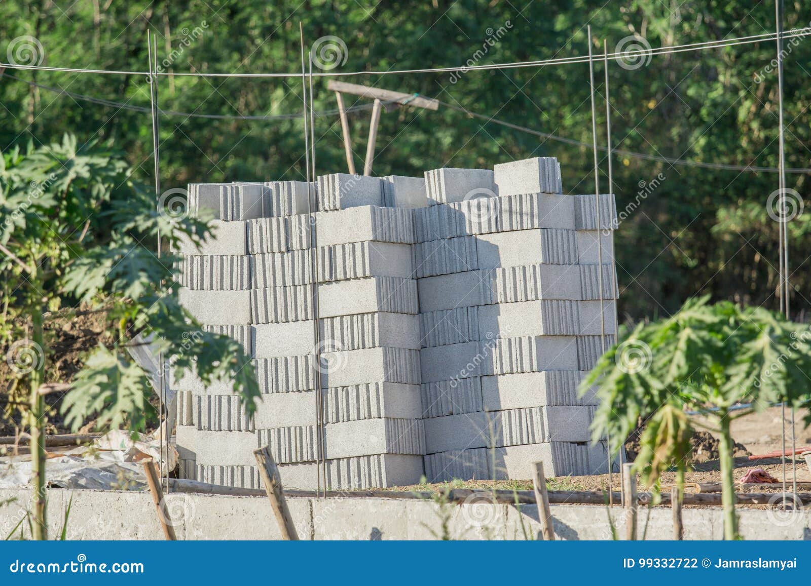 Large Piles of Brick Block Prepared for Construction Stock Photo