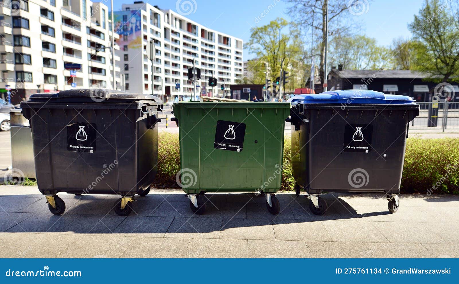 Warsaw, Poland. 21 April 2023. Large Plastic Garbage Cans. Editorial