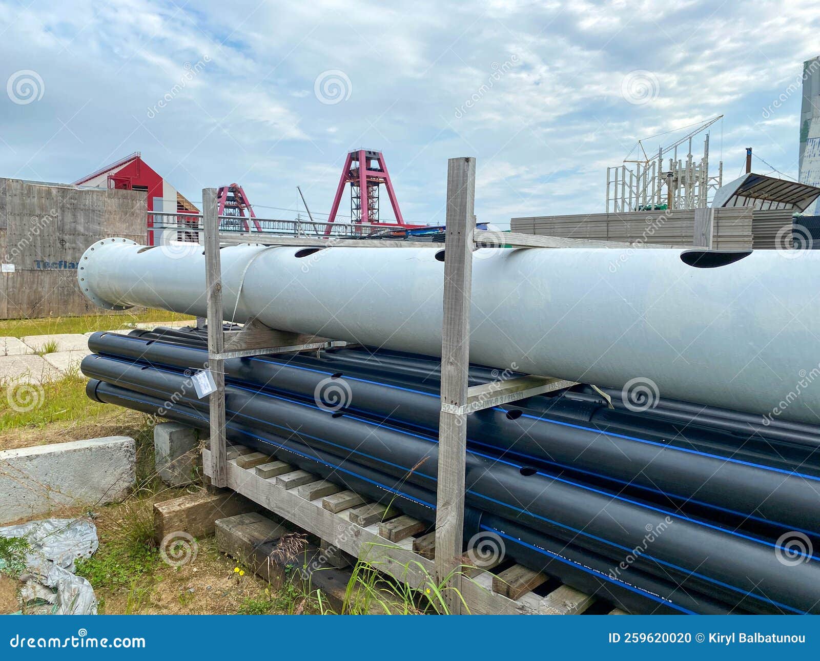 Large Plastic Pipes of Large Diameter with Flanges in an Openair