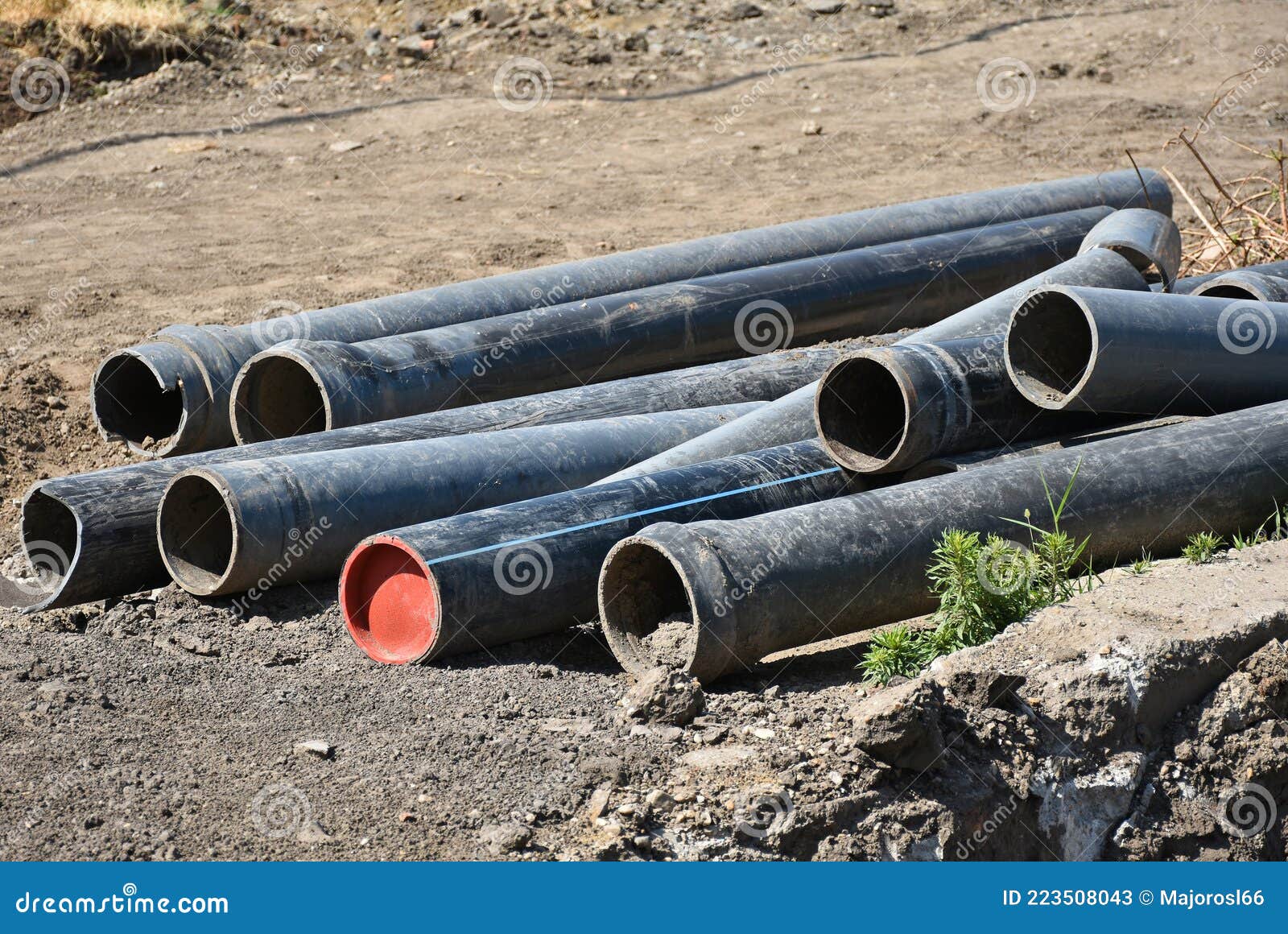 Large Plastic Pipes at the Road Construction Stock Image Image of pipeline, heap 223508043