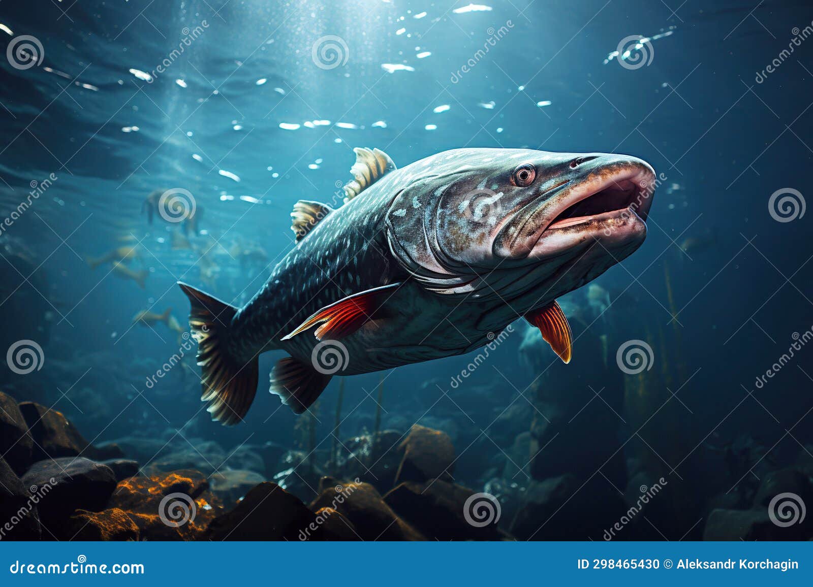 Large Predatory Freshwater Fish Underwater in River Stock Photo Image