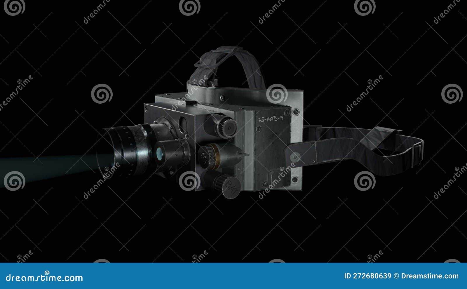 Large Professional Video Camera with a Bright Light Glinting Off Its