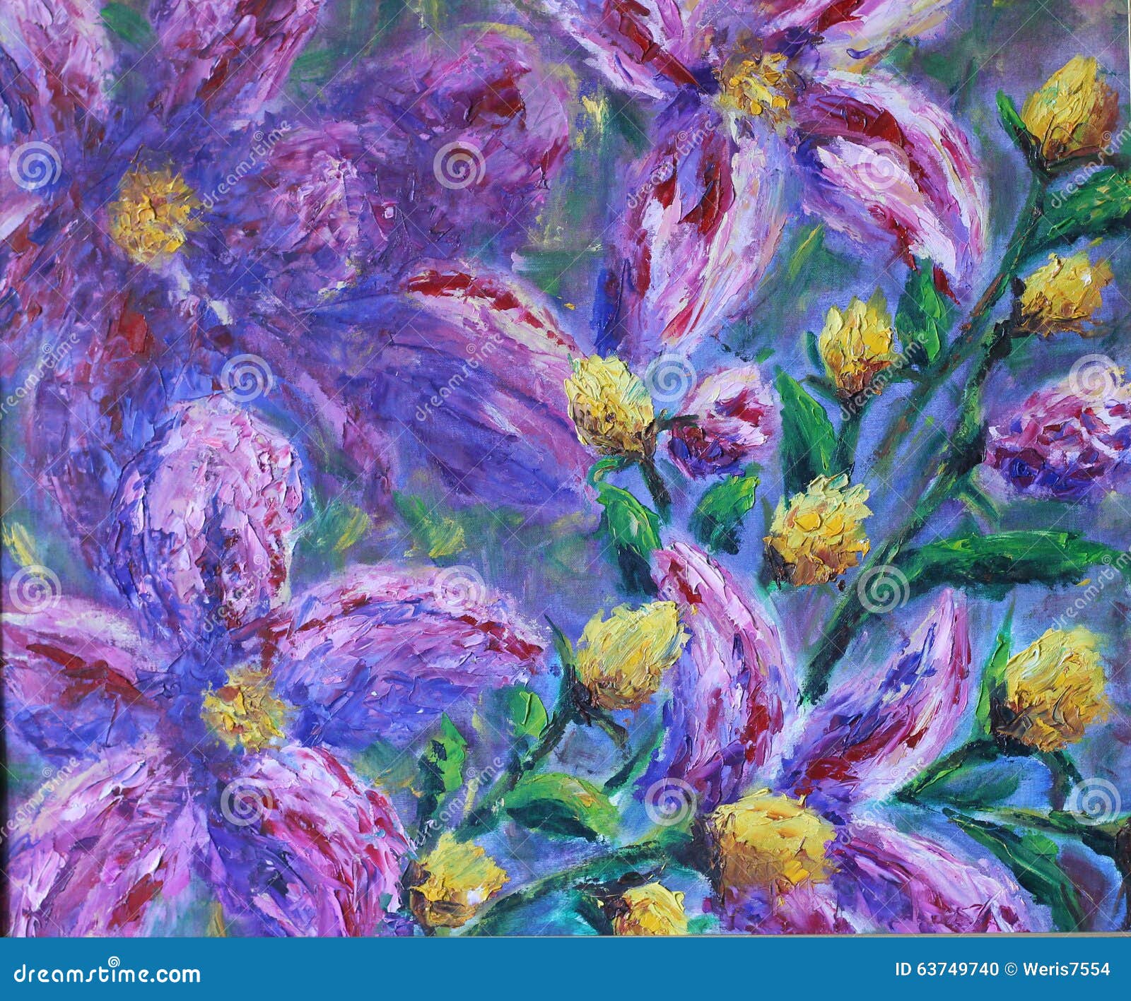 Large Purple Flowers, Oil Painting Stock Photo - Image of canvas