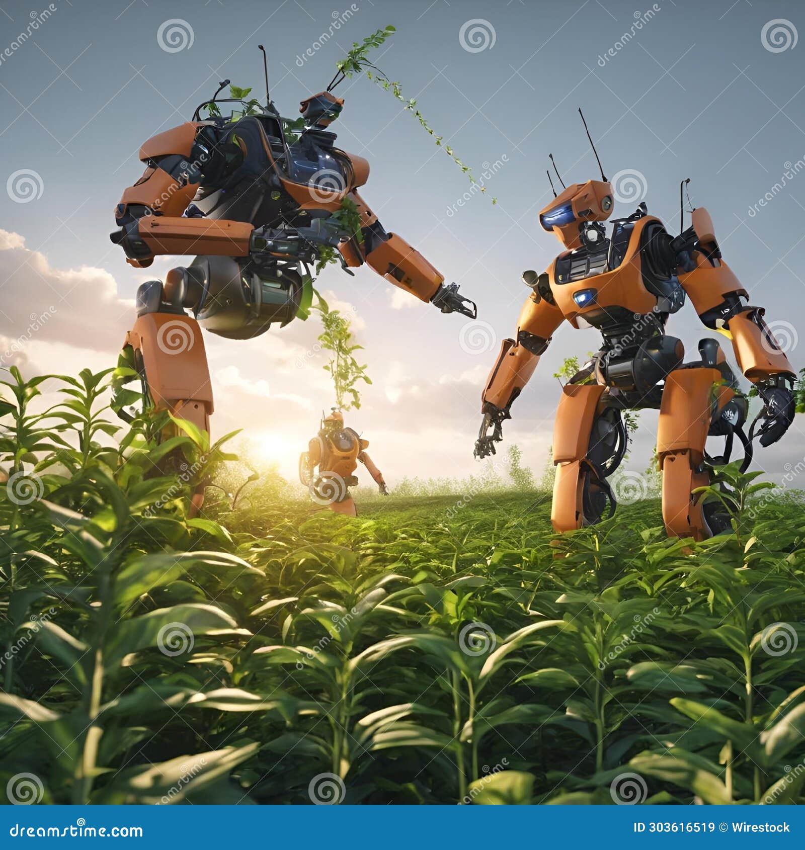 the large robot is running in the field in this artist's impression