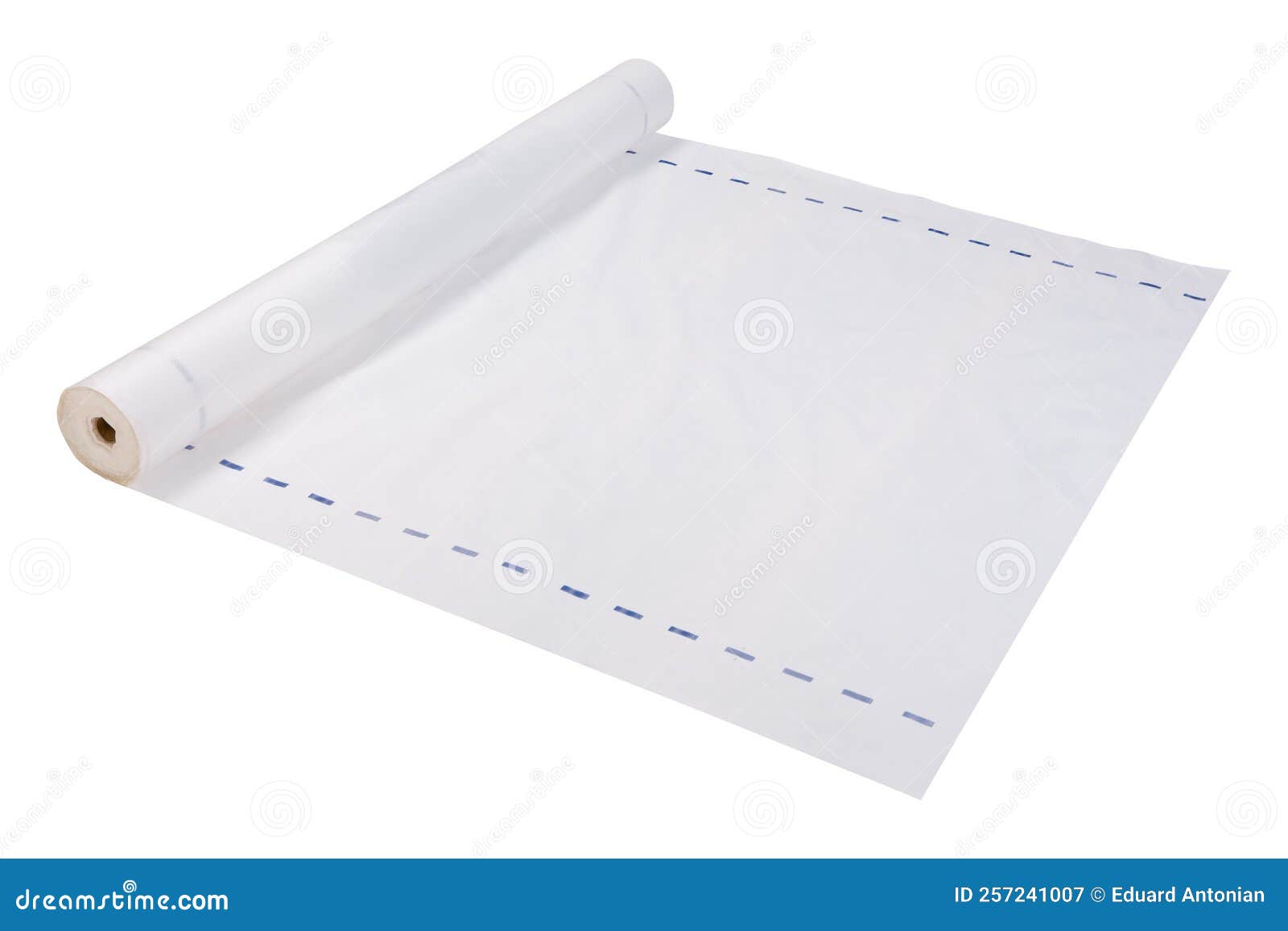 A Large Roll of White Waterproof Fabric for Roof Sealing, Half Deployed