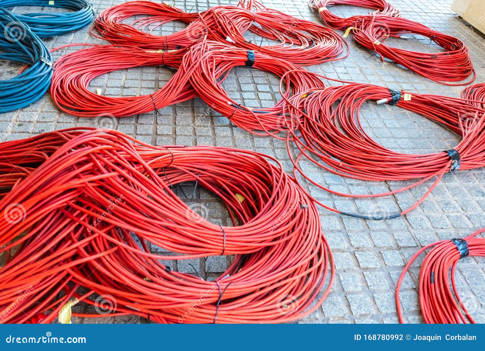 Large Rolls of Data Cables Ready To Connect Television Data Center