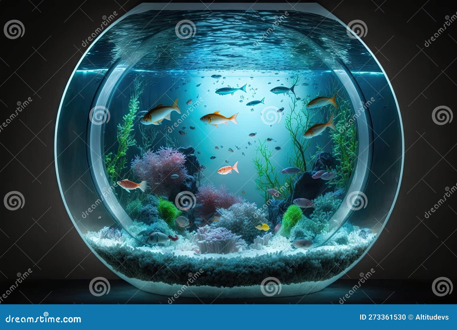 Large Round Aquarium with Empty Space and Illuminated Bottom Stock  Illustration - Illustration of fantasy, imagination: 273361530