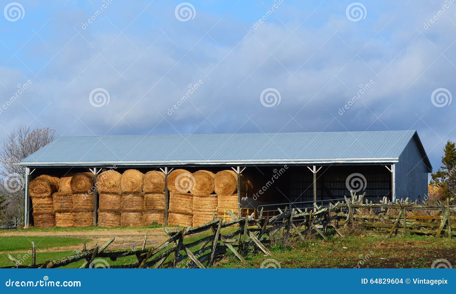 large round bales in storage shed stock photo - image of