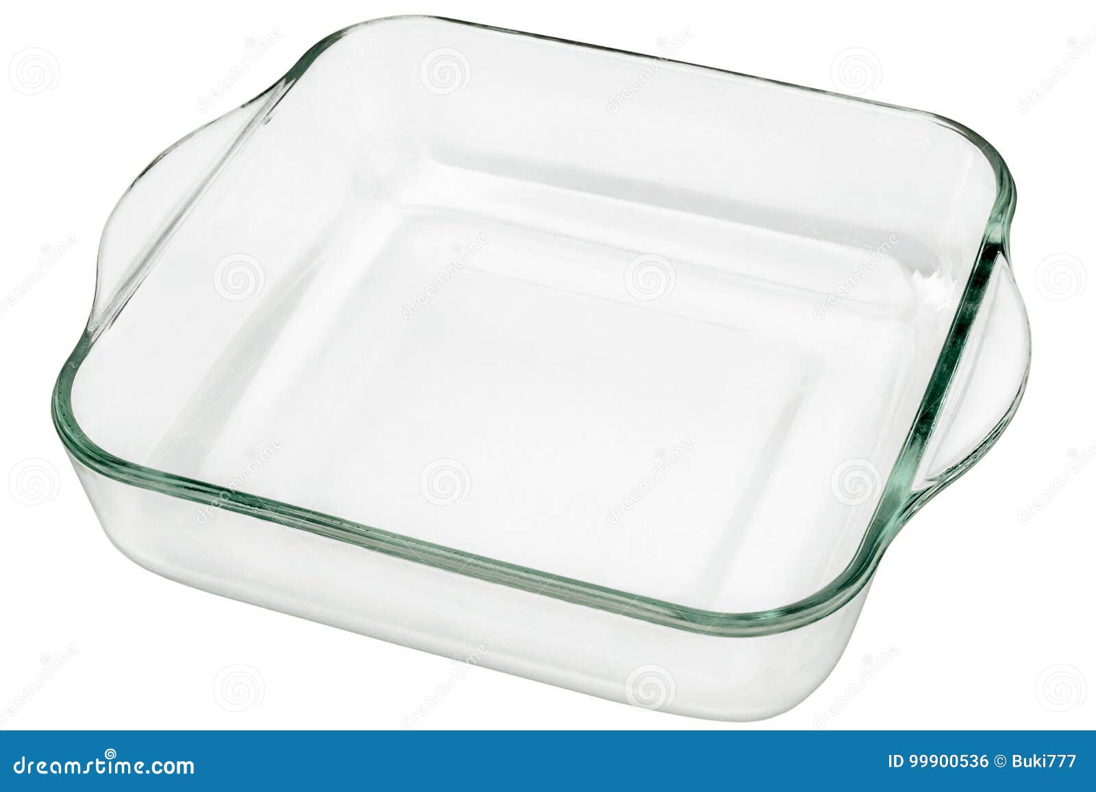 Large Rounded Square Glass Baking Pan with Curved Handles Isolated on White Background Stock