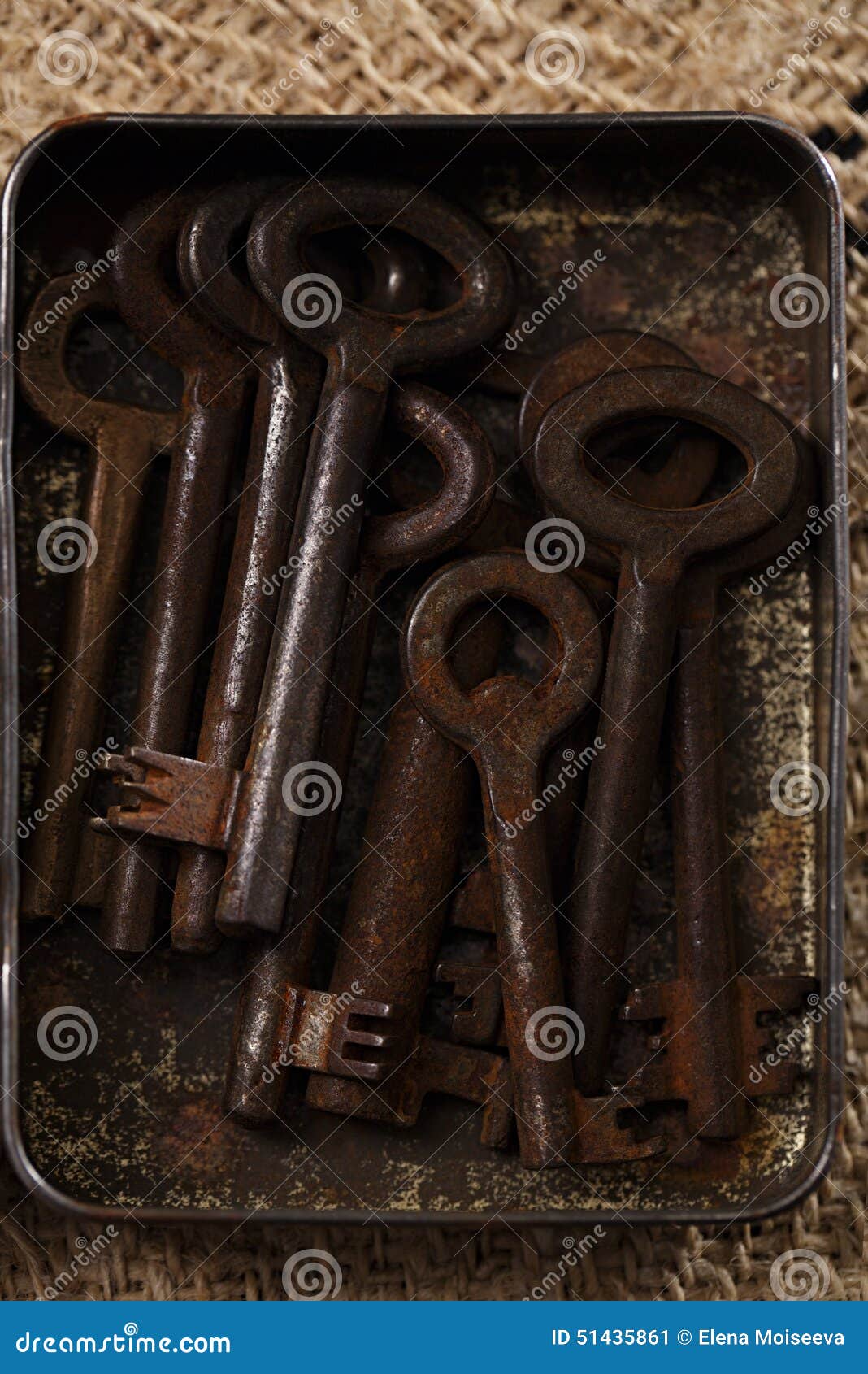 Large Rusty Vintage Metal Keys in Tin Stock Image Image of natural