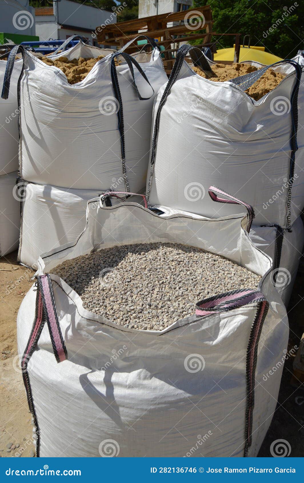 Large Sacks of Aggregates for Making Concrete Mixes. Stock Photo