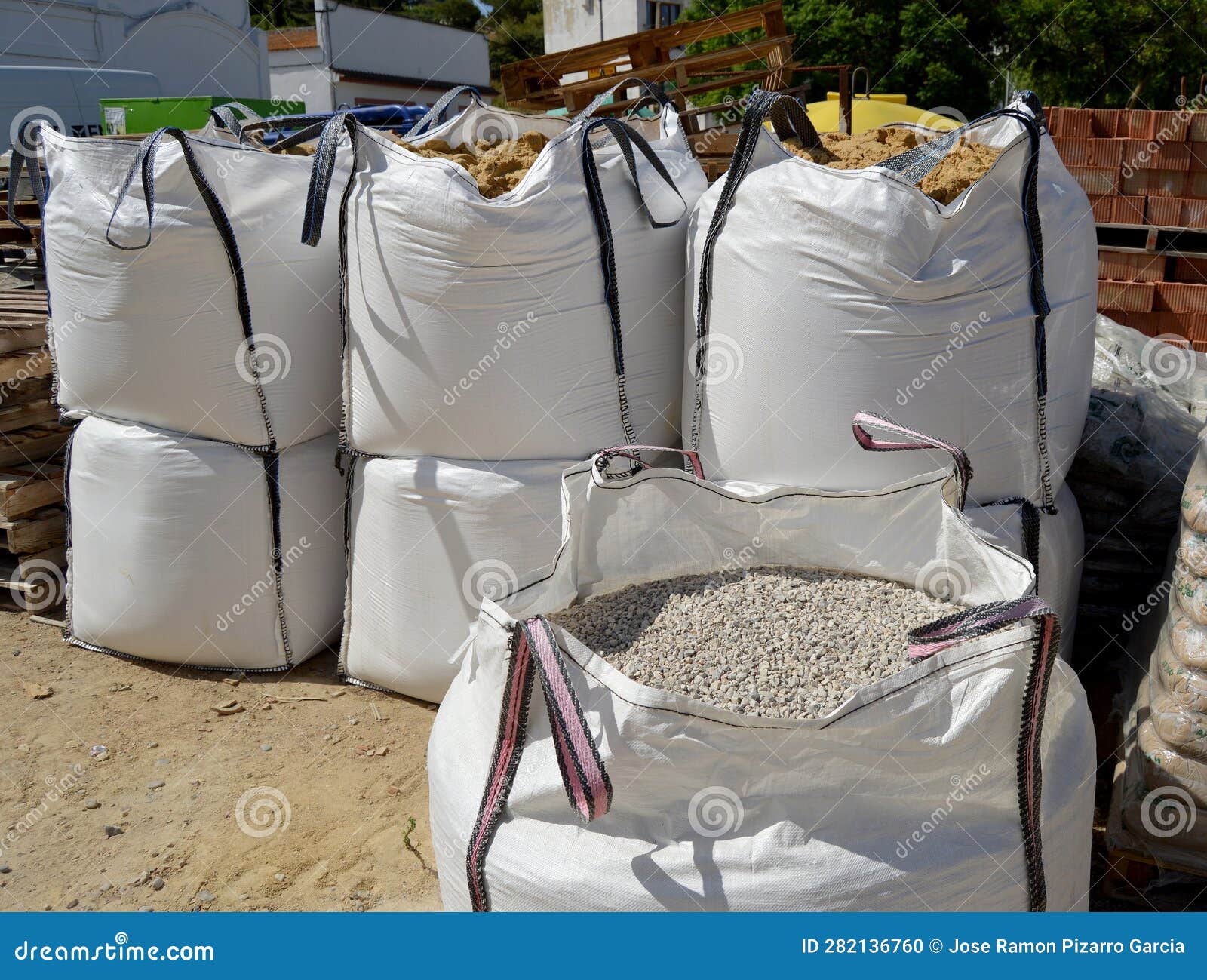 Large Sacks of Aggregates for Making Concrete Mixes. Stock Photo