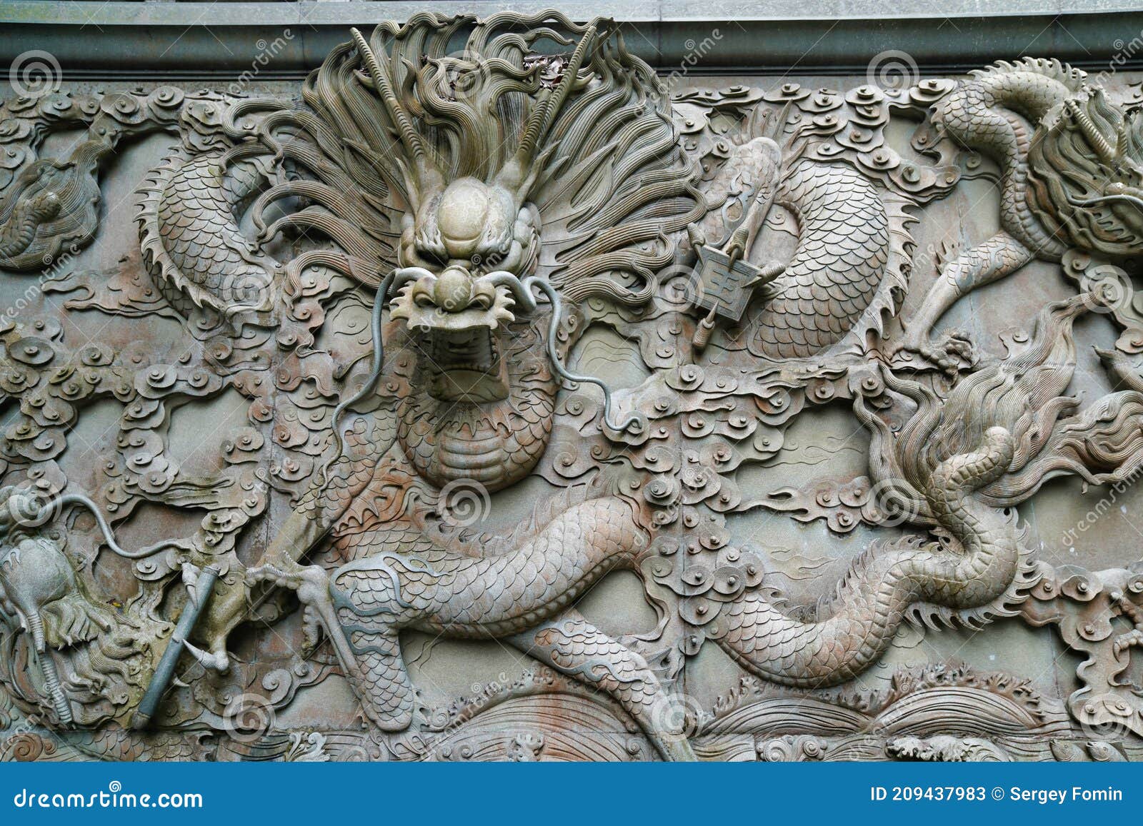 Large Scale Dragon Sculpture Carved Out of Stone Stock Image Image of