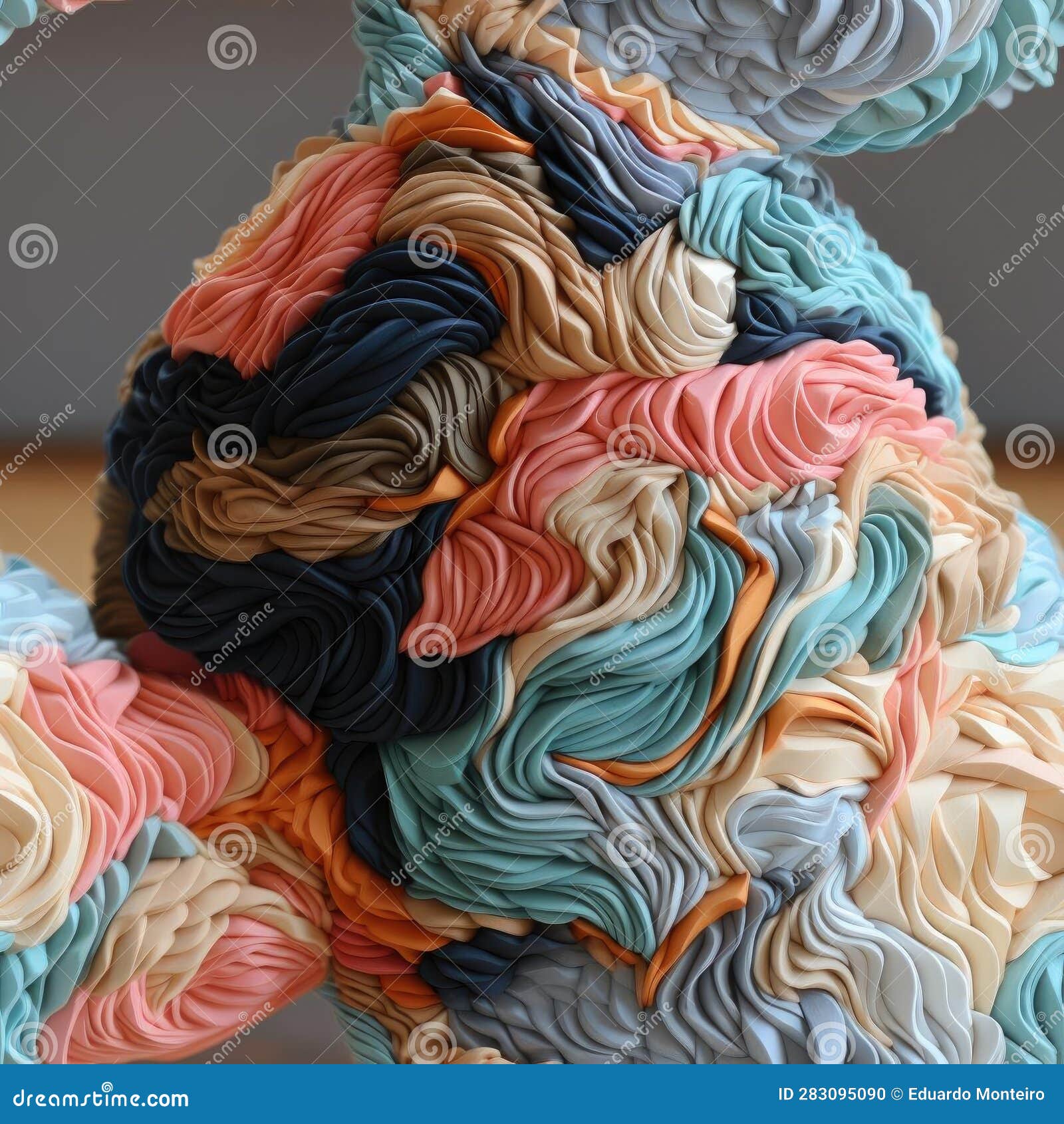 Large Sculpture Made of Colored Yarn from Tissue Paper with Flowing