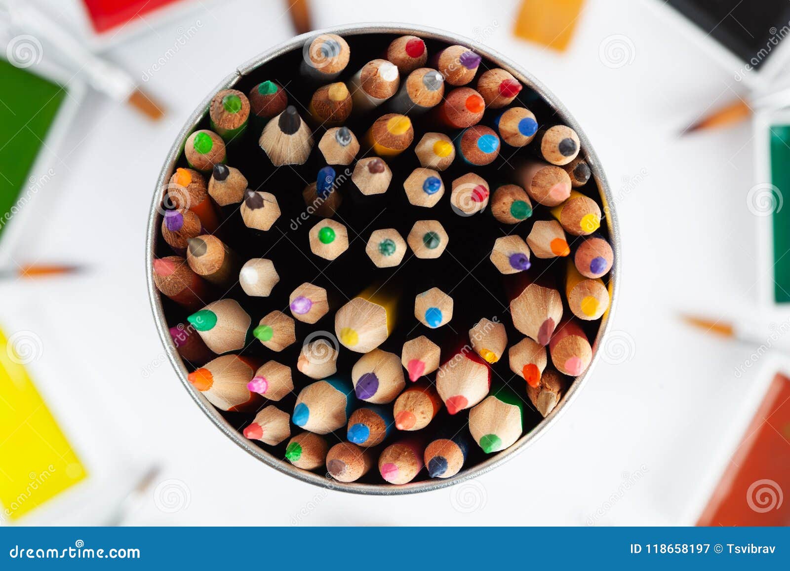 Large Set of Colored Pencils Pointing Up. Stock Image Image of