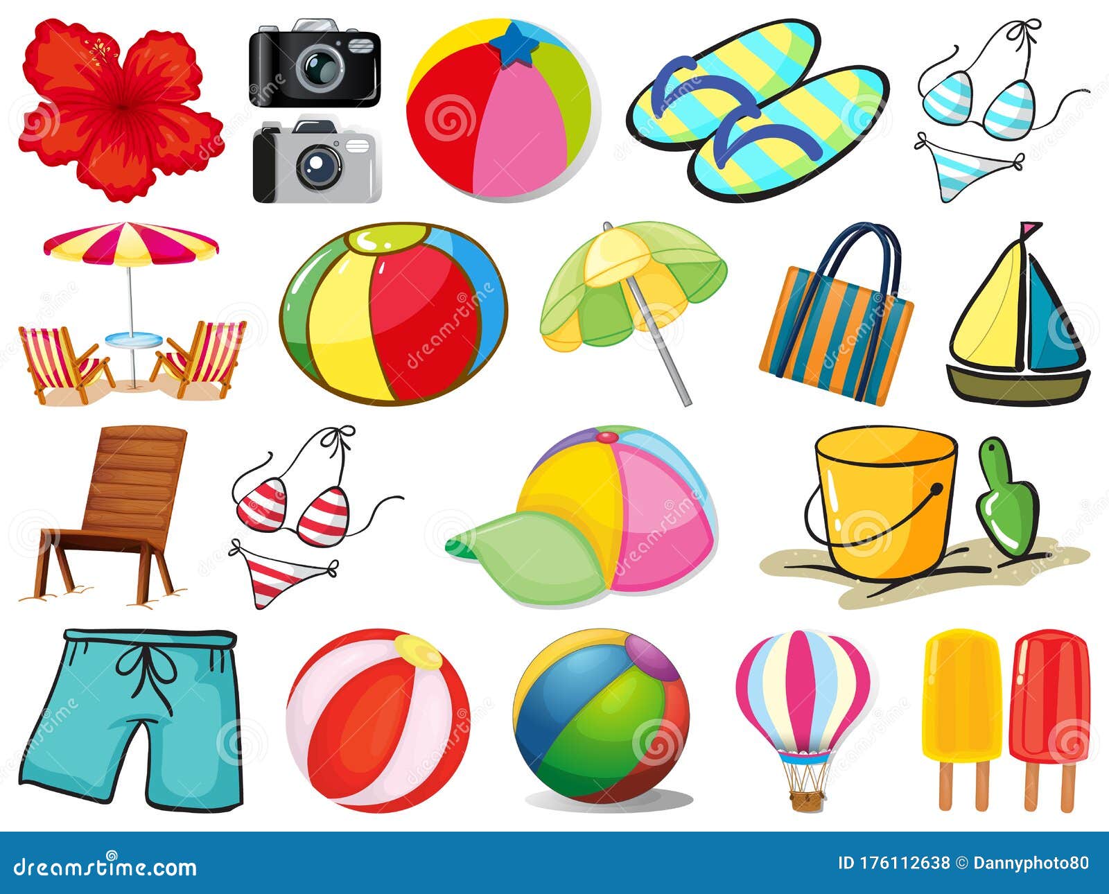 Large Set of Different Summer Objects on White Background Stock ...