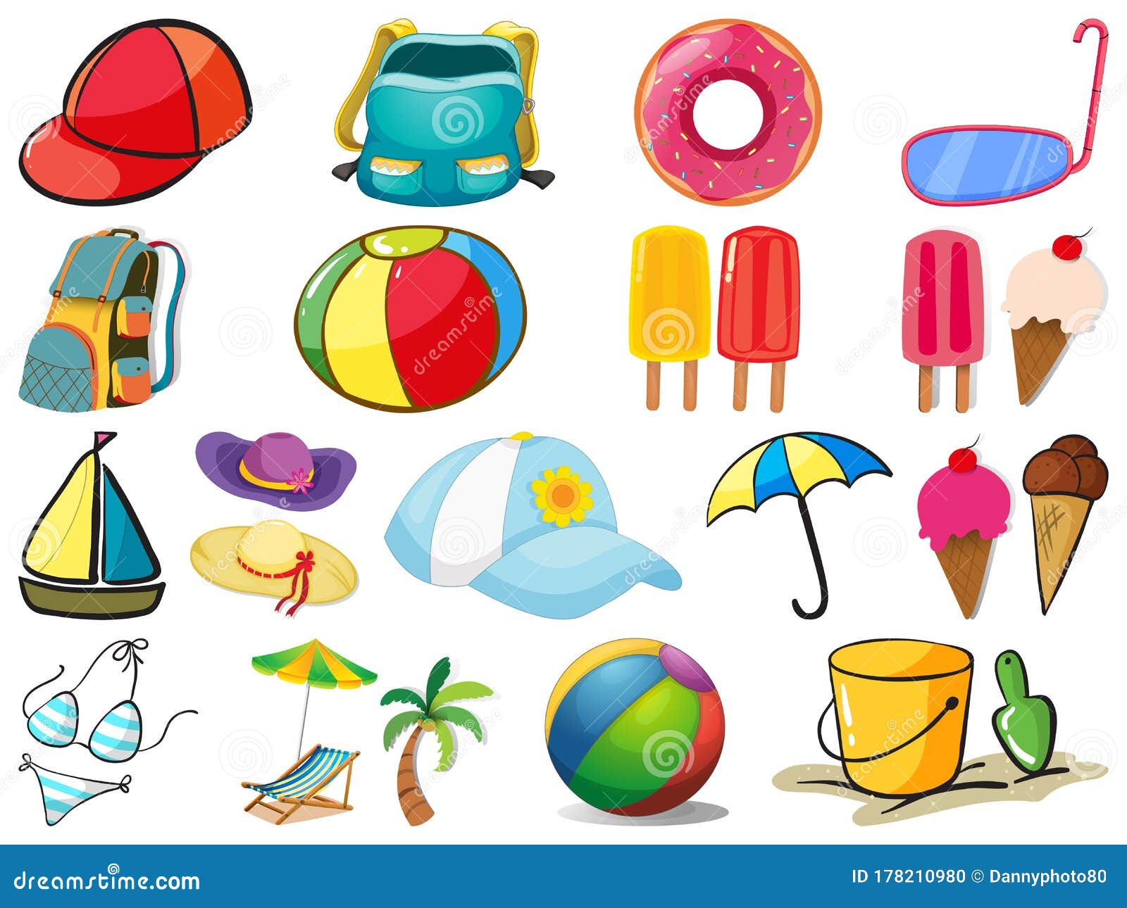 Large Set of Different Summer Objects on White Background Stock ...